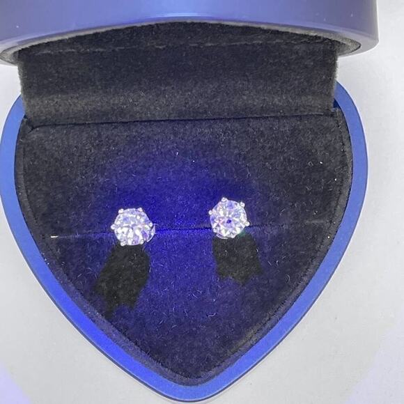 Moissanite Diamond Earrings 2 Ct Studs Six Prong Brilliant Round Cut Round - Picture 10 of 10